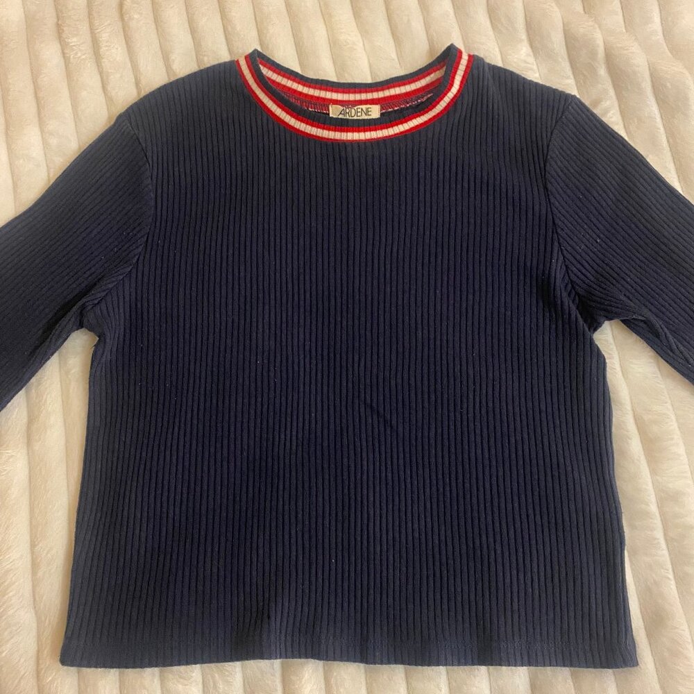 ๐ Navy 3/4 Length Sleeve Grunge Stretch Top - Picture 2 of 6